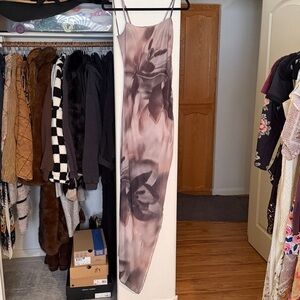 Lovely Day Maxi Dress Floral Smoke Print Mesh